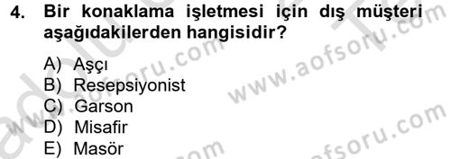 Konaklama Hizmetlerinde Kalite Yönetimi Dersi 2013 - 2014 Yılı Tek Ders Sınav Soruları 4. Soru