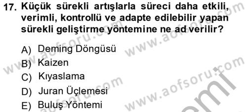 Konaklama Hizmetlerinde Kalite Yönetimi Dersi 2014 - 2015 Yılı (Vize) Ara Sınav Soruları 17. Soru