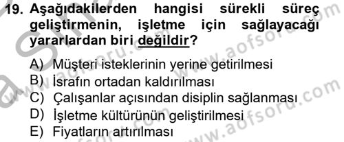 Konaklama Hizmetlerinde Kalite Yönetimi Dersi 2014 - 2015 Yılı (Vize) Ara Sınav Soruları 19. Soru
