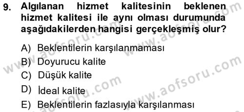 Konaklama Hizmetlerinde Kalite Yönetimi Dersi 2014 - 2015 Yılı (Final) Dönem Sonu Sınav Soruları 9. Soru