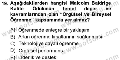 Konaklama Hizmetlerinde Kalite Yönetimi Dersi 2014 - 2015 Yılı Tek Ders Sınav Soruları 19. Soru