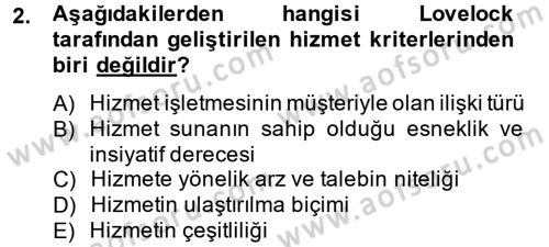 Konaklama Hizmetlerinde Kalite Yönetimi Dersi 2014 - 2015 Yılı Tek Ders Sınav Soruları 2. Soru