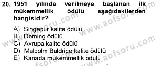 Konaklama Hizmetlerinde Kalite Yönetimi Dersi 2014 - 2015 Yılı Tek Ders Sınav Soruları 20. Soru