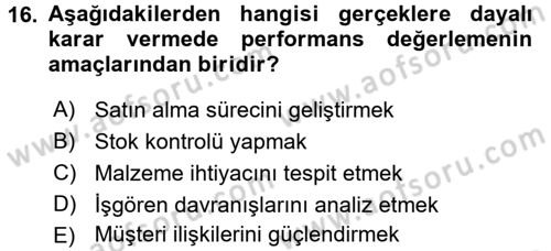 Konaklama Hizmetlerinde Kalite Yönetimi Dersi 2015 - 2016 Yılı (Vize) Ara Sınav Soruları 16. Soru