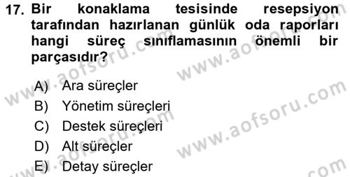 Konaklama Hizmetlerinde Kalite Yönetimi Dersi 2015 - 2016 Yılı (Vize) Ara Sınav Soruları 17. Soru