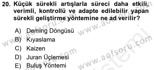 Konaklama Hizmetlerinde Kalite Yönetimi Dersi 2015 - 2016 Yılı (Vize) Ara Sınav Soruları 20. Soru