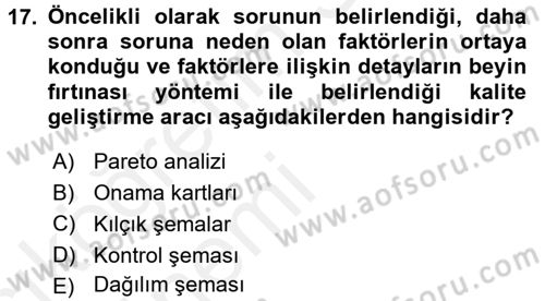 Konaklama Hizmetlerinde Kalite Yönetimi Dersi 2015 - 2016 Yılı Tek Ders Sınav Soruları 17. Soru