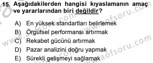 Konaklama Hizmetlerinde Kalite Yönetimi Dersi 2016 - 2017 Yılı (Vize) Ara Sınav Soruları 15. Soru