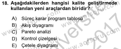 Konaklama Hizmetlerinde Kalite Yönetimi Dersi 2016 - 2017 Yılı (Vize) Ara Sınav Soruları 18. Soru