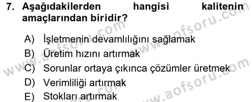 Konaklama Hizmetlerinde Kalite Yönetimi Dersi 2017 - 2018 Yılı (Vize) Ara Sınav Soruları 7. Soru