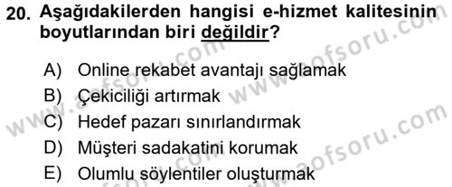 Konaklama Hizmetlerinde Kalite Yönetimi Dersi 2017 - 2018 Yılı (Final) Dönem Sonu Sınav Soruları 20. Soru