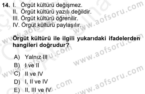Konaklama Hizmetlerinde Kalite Yönetimi Dersi 2018 - 2019 Yılı (Vize) Ara Sınav Soruları 14. Soru