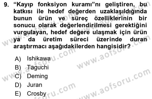 Konaklama Hizmetlerinde Kalite Yönetimi Dersi 2018 - 2019 Yılı (Vize) Ara Sınav Soruları 9. Soru