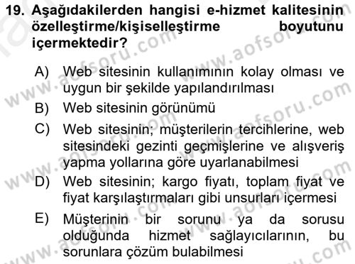 Konaklama Hizmetlerinde Kalite Yönetimi Dersi 2018 - 2019 Yılı (Final) Dönem Sonu Sınav Soruları 19. Soru