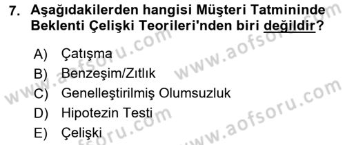 Konaklama Hizmetlerinde Kalite Yönetimi Dersi 2018 - 2019 Yılı (Final) Dönem Sonu Sınav Soruları 7. Soru