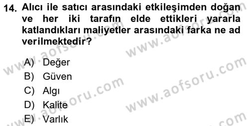 Konaklama Hizmetlerinde Kalite Yönetimi Dersi 2018 - 2019 Yılı Yaz Okulu Sınav Soruları 14. Soru