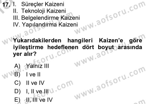 Konaklama Hizmetlerinde Kalite Yönetimi Dersi 2018 - 2019 Yılı Yaz Okulu Sınav Soruları 17. Soru
