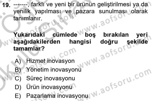 Konaklama Hizmetlerinde Kalite Yönetimi Dersi 2018 - 2019 Yılı Yaz Okulu Sınav Soruları 19. Soru