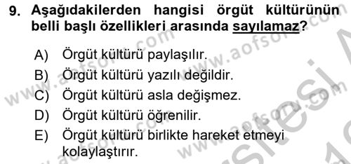 Konaklama Hizmetlerinde Kalite Yönetimi Dersi 2018 - 2019 Yılı Yaz Okulu Sınav Soruları 9. Soru