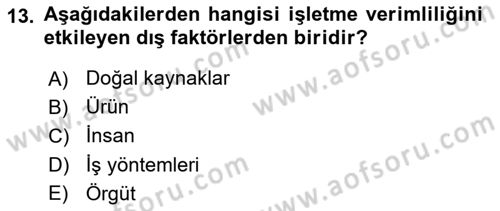 Konaklama Hizmetlerinde Kalite Yönetimi Dersi 2020 - 2021 Yılı Yaz Okulu Sınav Soruları 13. Soru