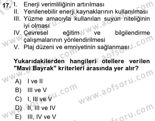 Konaklama Hizmetlerinde Kalite Yönetimi Dersi 2020 - 2021 Yılı Yaz Okulu Sınav Soruları 17. Soru