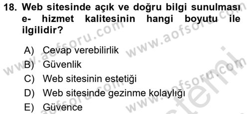 Konaklama Hizmetlerinde Kalite Yönetimi Dersi 2020 - 2021 Yılı Yaz Okulu Sınav Soruları 18. Soru