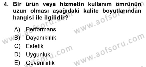 Konaklama Hizmetlerinde Kalite Yönetimi Dersi 2020 - 2021 Yılı Yaz Okulu Sınav Soruları 4. Soru
