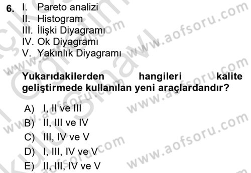 Konaklama Hizmetlerinde Kalite Yönetimi Dersi 2020 - 2021 Yılı Yaz Okulu Sınav Soruları 6. Soru