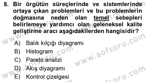 Konaklama Hizmetlerinde Kalite Yönetimi Dersi 2020 - 2021 Yılı Yaz Okulu Sınav Soruları 8. Soru