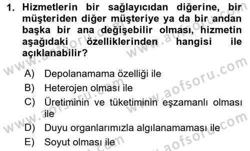 Konaklama Hizmetlerinde Kalite Yönetimi Dersi 2021 - 2022 Yılı (Vize) Ara Sınav Soruları 1. Soru