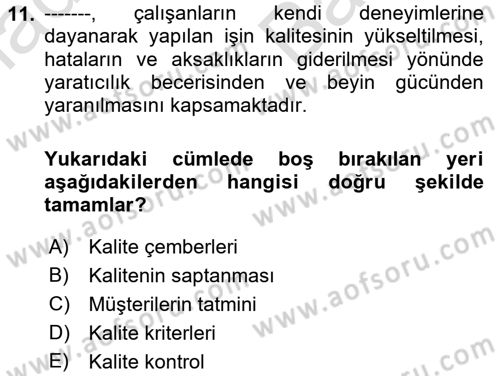 Konaklama Hizmetlerinde Kalite Yönetimi Dersi 2021 - 2022 Yılı (Vize) Ara Sınav Soruları 11. Soru