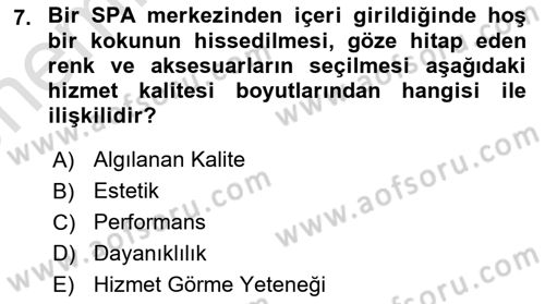 Konaklama Hizmetlerinde Kalite Yönetimi Dersi 2021 - 2022 Yılı (Vize) Ara Sınav Soruları 7. Soru