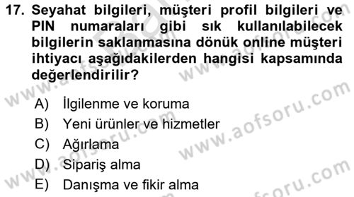 Konaklama Hizmetlerinde Kalite Yönetimi Dersi 2021 - 2022 Yılı (Final) Dönem Sonu Sınav Soruları 17. Soru
