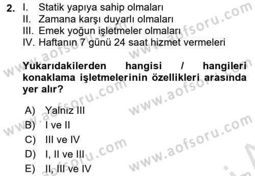 Konaklama Hizmetlerinde Kalite Yönetimi Dersi 2021 - 2022 Yılı (Final) Dönem Sonu Sınav Soruları 2. Soru
