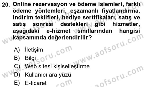 Konaklama Hizmetlerinde Kalite Yönetimi Dersi 2021 - 2022 Yılı (Final) Dönem Sonu Sınav Soruları 20. Soru