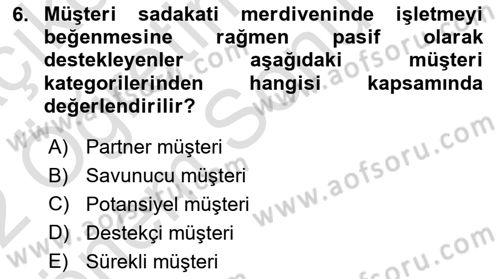 Konaklama Hizmetlerinde Kalite Yönetimi Dersi 2021 - 2022 Yılı (Final) Dönem Sonu Sınav Soruları 6. Soru