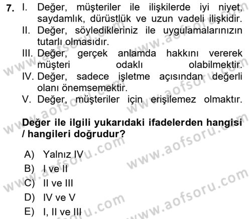 Konaklama Hizmetlerinde Kalite Yönetimi Dersi 2021 - 2022 Yılı (Final) Dönem Sonu Sınav Soruları 7. Soru