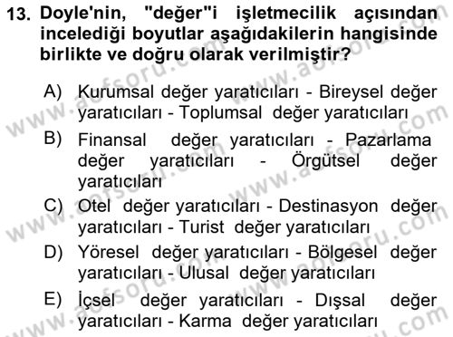 Konaklama Hizmetlerinde Kalite Yönetimi Dersi 2022 - 2023 Yılı Yaz Okulu Sınav Soruları 13. Soru