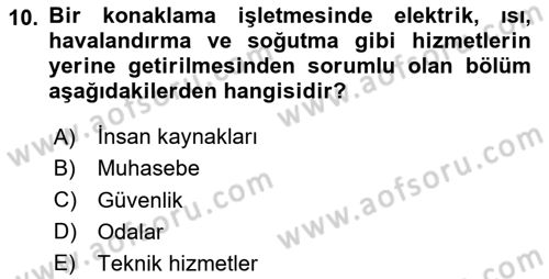 Konaklama Hizmetlerinde Kalite Yönetimi Dersi 2023 - 2024 Yılı (Vize) Ara Sınav Soruları 10. Soru