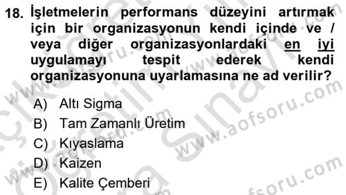 Konaklama Hizmetlerinde Kalite Yönetimi Dersi 2023 - 2024 Yılı (Vize) Ara Sınav Soruları 18. Soru