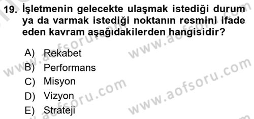Konaklama Hizmetlerinde Kalite Yönetimi Dersi 2023 - 2024 Yılı (Vize) Ara Sınav Soruları 19. Soru