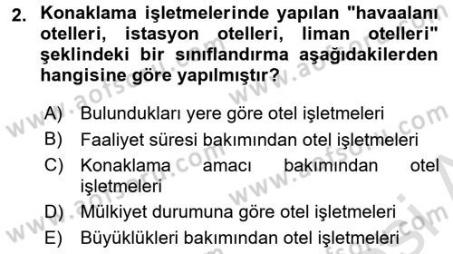 Konaklama Hizmetlerinde Kalite Yönetimi Dersi 2023 - 2024 Yılı (Vize) Ara Sınav Soruları 2. Soru