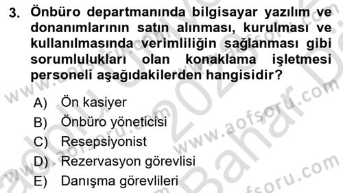 Konaklama Hizmetlerinde Kalite Yönetimi Dersi 2023 - 2024 Yılı (Vize) Ara Sınav Soruları 3. Soru