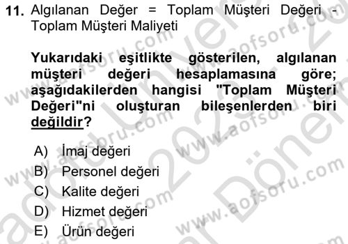 Konaklama Hizmetlerinde Kalite Yönetimi Dersi 2023 - 2024 Yılı (Final) Dönem Sonu Sınav Soruları 11. Soru