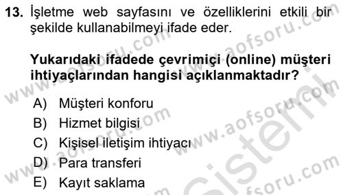 Konaklama Hizmetlerinde Kalite Yönetimi Dersi 2023 - 2024 Yılı (Final) Dönem Sonu Sınav Soruları 13. Soru
