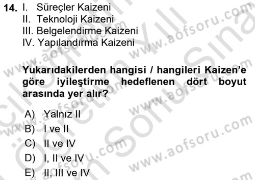 Konaklama Hizmetlerinde Kalite Yönetimi Dersi 2023 - 2024 Yılı (Final) Dönem Sonu Sınav Soruları 14. Soru