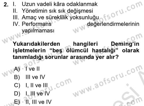 Konaklama Hizmetlerinde Kalite Yönetimi Dersi 2023 - 2024 Yılı (Final) Dönem Sonu Sınav Soruları 2. Soru