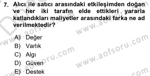Konaklama Hizmetlerinde Kalite Yönetimi Dersi 2023 - 2024 Yılı (Final) Dönem Sonu Sınav Soruları 7. Soru