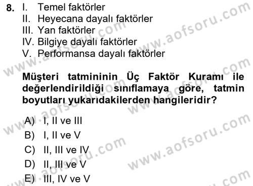 Konaklama Hizmetlerinde Kalite Yönetimi Dersi 2023 - 2024 Yılı (Final) Dönem Sonu Sınav Soruları 8. Soru