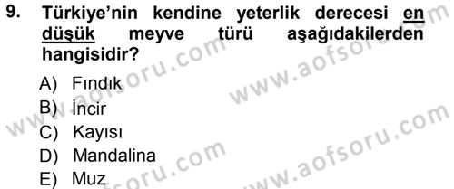 Tarım Ekonomisi Dersi 2012 - 2013 Yılı (Vize) Ara Sınavı 9. Soru